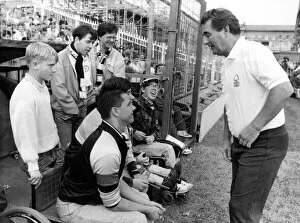 Nottingham Forest manager Brian Clough chats to Newcastle fans before the game 29 August