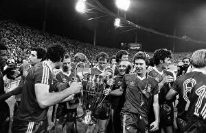 Nottingham Forest players celebrates with the trophy after ther victory over Malmo in