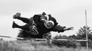 The Nun's Olympics. The nun's high jump, an attempt by David Cannon The Nun's Olympics. The nun's high jump, an attempt by David Cannon