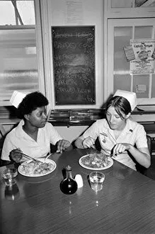 Nurses Nicola Reive (21) and Dawn Hamer (22) eating lunch in the Canteen at The Prince of