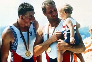 Oarsman Steve Redgrave with his daughter Natalie and Mathew Pinsent after winning
