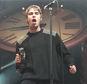 Oasis concert Aberdeen September 1997 Liam Gallagher performing on stage during a Oasis concert Aberdeen September 1997 Liam Gallagher performing on stage during a