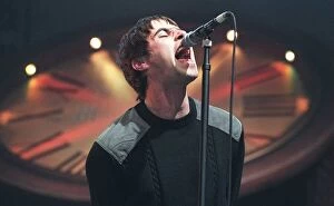 Images Dated 19th September 1997: Oasis concert Aberdeen September 1997 Liam Gallagher on stage at Exhibition