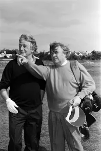 Old friends Michael Parkinson and Jimmy Tarbuck on the fairway at The Royal Liverpool Old friends Michael Parkinson and Jimmy Tarbuck on the fairway at The Royal Liverpool