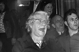 Images Dated 9th February 1973: A old lady in the audience cheers on the wrestlers at the Chester Town hall