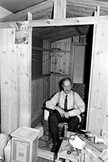 Images Dated 26th July 1972: Old man inside a wooden shed. Jim Phillips at home in his little wooden hut