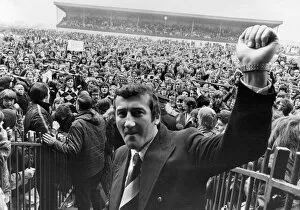 Oldham v Huddersfield. Oldham manager Jimmy Frizzell acknowledges the crowd after