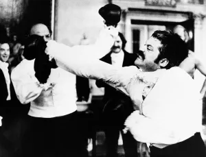 Oliver Reed actor as Bismark and Henry Cooper boxer - January 1975 In scene Oliver Reed actor as Bismark and Henry Cooper boxer - January 1975 In scene