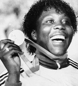 Olympic Games 1984 Tessa Sanderson with her Gold Medal Dbase MSI 956