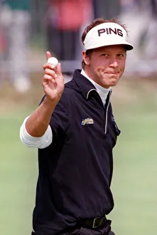 Open Golf Championship Birkdale 1998 Fredrik Jacobson leader after second day signals to Open Golf Championship Birkdale 1998 Fredrik Jacobson leader after second day signals to