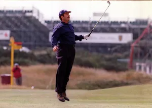 Open Golf Championship Birkdale 1998 Sam Torrance jumps at the 11th to have a look at Open Golf Championship Birkdale 1998 Sam Torrance jumps at the 11th to have a look at