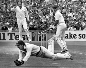 Down and out.. Rodney Marsh makes a diving catch to end Mike Brearleys short innings