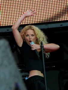 Party in the Park 1999. Geri Halliwell on stage Jul 99 performing to an audience Party in the Park 1999. Geri Halliwell on stage Jul 99 performing to an audience