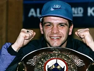 Pat Clinton boxer shows off his WBO Championship belt Circa March 1992