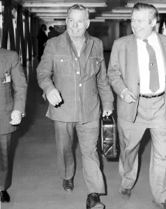 Paul Red Adair Texas firefighter arrives at Heathrow Airport en route to Norway Paul Red Adair Texas firefighter arrives at Heathrow Airport en route to Norway