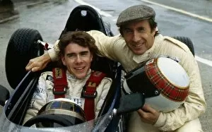 Paul Stewart sitting in racing car with his father May 1987