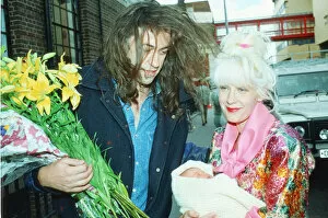 Paula Yates, leaves St Marys Hospital in Paddington, and holds new baby Peaches Geldof