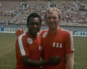Images Dated 1st May 1976: Pele and Bobby Moore seen here together during a exhibition match by the England football