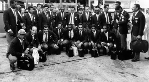 Pele and Brazil football Team arrive at London Airport June1966 for the 1966 World Cup in Pele and Brazil football Team arrive at London Airport June1966 for the 1966 World Cup in