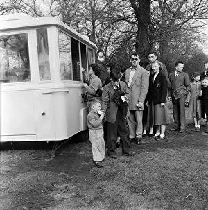 People buying refreshments in Kensington Gardens, London. 25th April 1955 People buying refreshments in Kensington Gardens, London. 25th April 1955