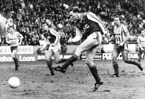 Perry Groves of Arsenal shoots for goal during the match at Hillsborough against Perry Groves of Arsenal shoots for goal during the match at Hillsborough against