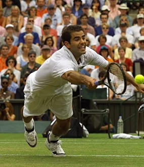 Pete Sampras diving to get to the ball July 1999 in the final of the mens singles Pete Sampras diving to get to the ball July 1999 in the final of the mens singles