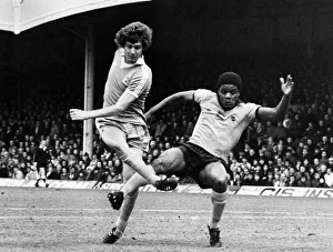 Pete Wilcock. Sunday People. Wolves v Man City. Brian Kidd gets in a shot despite a Pete Wilcock. Sunday People. Wolves v Man City. Brian Kidd gets in a shot despite a