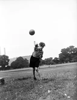 Peter Saunders training for sport at Battersea athletic track.19th August 1954 Peter Saunders training for sport at Battersea athletic track.19th August 1954