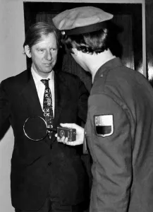 Peter Shore, Minister of Trade was searched by security when he arrived at Heathrow Peter Shore, Minister of Trade was searched by security when he arrived at Heathrow