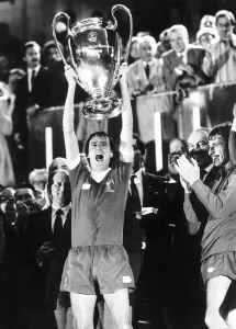 Phil Thompson of Liverpool with European Cup 1981 after beating Real Madrid in Phil Thompson of Liverpool with European Cup 1981 after beating Real Madrid in
