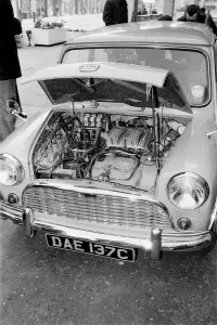 Picture shows the electric powered engine of Mr Geoffrey Rippon's new Electric Mini Picture shows the electric powered engine of Mr Geoffrey Rippon's new Electric Mini