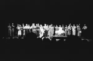 Picture shows the onstage celebrations at David Essex (who plays Che Picture shows the onstage celebrations at David Essex (who plays Che