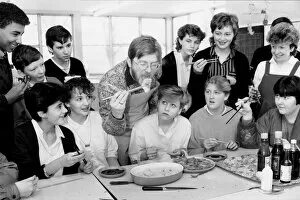 Images Dated 4th February 1987: Picture shows teacher Bernard O Connor cooking Chinese dumplings forces pupils
