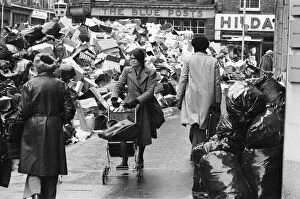 Piles of rubbish in Soho, London, during the dustmen's strike. 30th January 1979