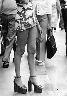 Platform shoes in London's Oxford Street. July 1974 P010056