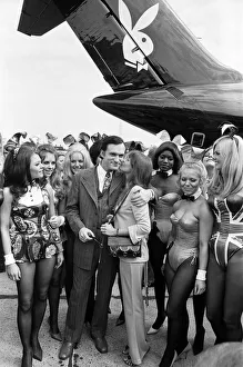 Playboy Editor and Publisher Hugh Hefner arrives at Heathrow Airport in his private Playboy Editor and Publisher Hugh Hefner arrives at Heathrow Airport in his private