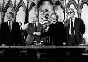 Images Dated 12th February 1986: PM Margaret Thatcher with President Francois Mitterrand after signing the Channel Tunnel