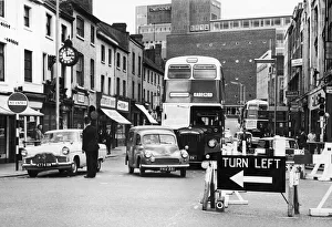 Police directing traffic coming down the Burges in Coventry city centre. 23rd July 1963 Police directing traffic coming down the Burges in Coventry city centre. 23rd July 1963