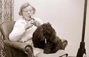 The Poodle who eats cigarettes An old lady smoking a pipe with her pet poodle who