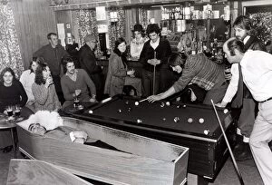 Pool players at the Smelters Arms in Castleside Co.Durham playing alongside a coffin in