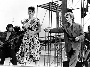 Images Dated 21st June 1987: Pop Music - David Bowie pictured in concert at Cardiff Arms Park during his Glass Spider