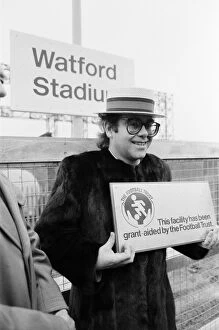 Images Dated 4th December 1982: Pop star and Watford FC Chairman, Elton John, opens the new Watford Stadium Halt railway