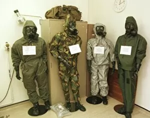 Images Dated 3rd September 1999: Porton Down September 1999 protective clothing suits that have been tested by Porton Man