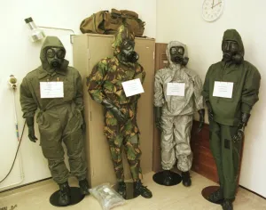 Porton Down September 1999 protective clothing suits that have been tested by Porton Man Porton Down September 1999 protective clothing suits that have been tested by Porton Man