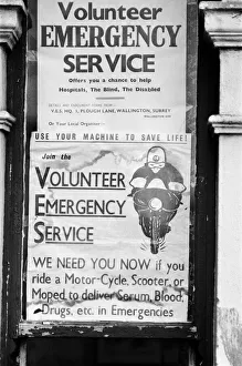 Poster asking for motor cyclists to help the Volunteer Emergency Service Poster asking for motor cyclists to help the Volunteer Emergency Service