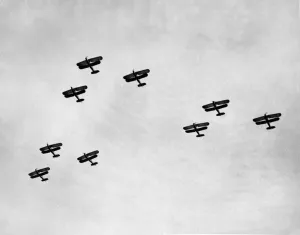 Precision flying demonstrated by Hawker Harts of 57 Squadron of the RAF during the Hendon Precision flying demonstrated by Hawker Harts of 57 Squadron of the RAF during the Hendon