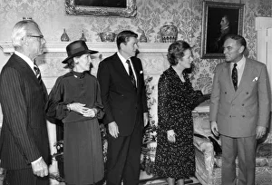 President Ronald Reagan and wife Nancy meet with British prime minister Margaret Thatcher President Ronald Reagan and wife Nancy meet with British prime minister Margaret Thatcher
