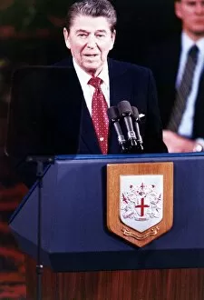 President Ronald Regan visit to England June 1988 Speaking at Guild Hall London