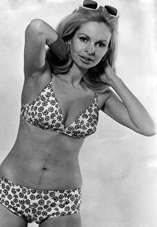 Images Dated 21st March 1970: Price-conscious bikini with a deep diving plunge. By Dorothy Perkins in a navy