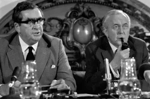 Prime Minister Harold Wilson with Chancellor of the Exchequer Denis Healey seen here Prime Minister Harold Wilson with Chancellor of the Exchequer Denis Healey seen here